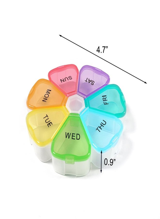 Quacc Cute Weekly Pill Organizer Travel 7 Day Portable Round Floral Pill Case Box Pill Container Medcine Holder for Large Vitamin Fish Oil Pill Medication Supplement Storage - Rainbow - Image 2